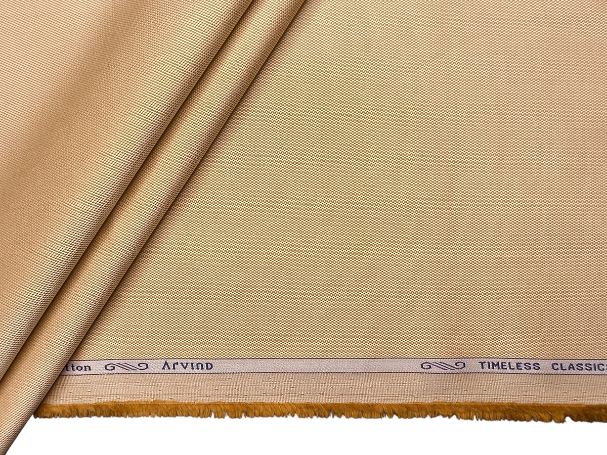 Arvind 2/100s Superfine Premium Cotton Shirting Fabric (Warm Beige, Dobby Design)