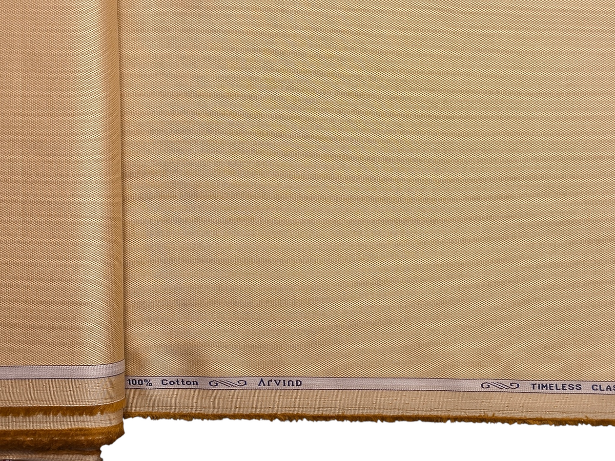 Arvind 2/100s Superfine Premium Cotton Shirting Fabric (Warm Beige, Dobby Design)