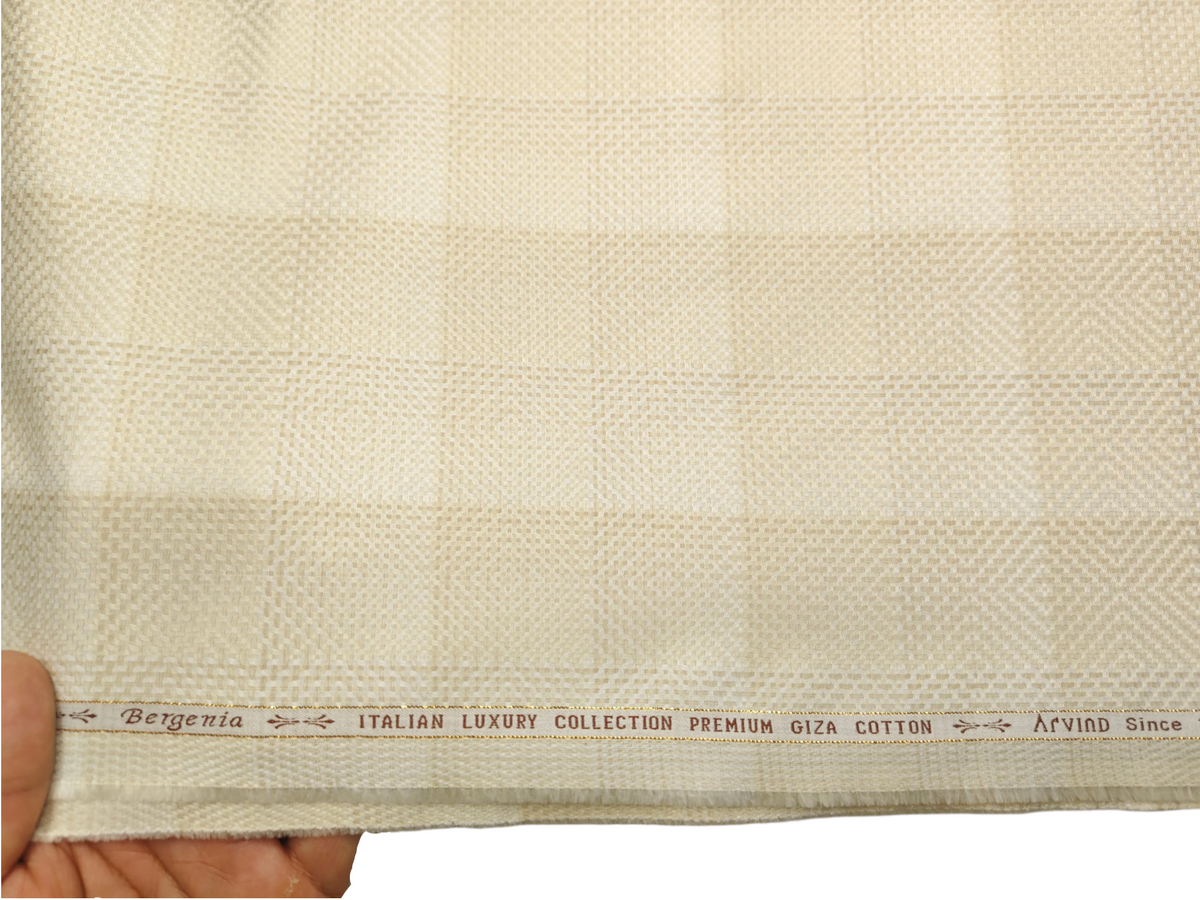Arvind Bergenia Italian Luxury Collection 100% Premium Giza Cotton Shirting Fabric (Light Yellow, Jacquard Checks)