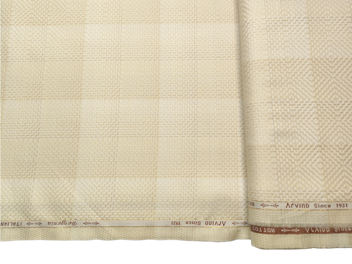 Arvind Bergenia Italian Luxury Collection 100% Premium Giza Cotton Shirting Fabric (Light Yellow, Jacquard Checks)