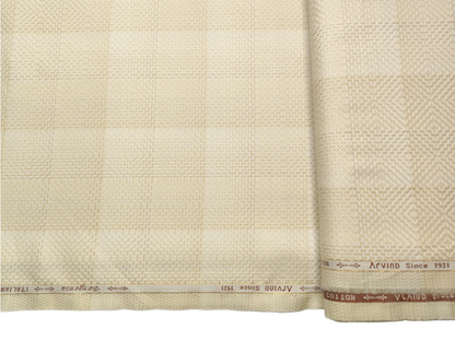 Arvind Bergenia Italian Luxury Collection 100% Premium Giza Cotton Shirting Fabric (Light Yellow, Jacquard Checks)