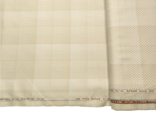 Arvind Bergenia Italian Luxury Collection 100% Premium Giza Cotton Shirting Fabric (Light Yellow, Jacquard Checks)