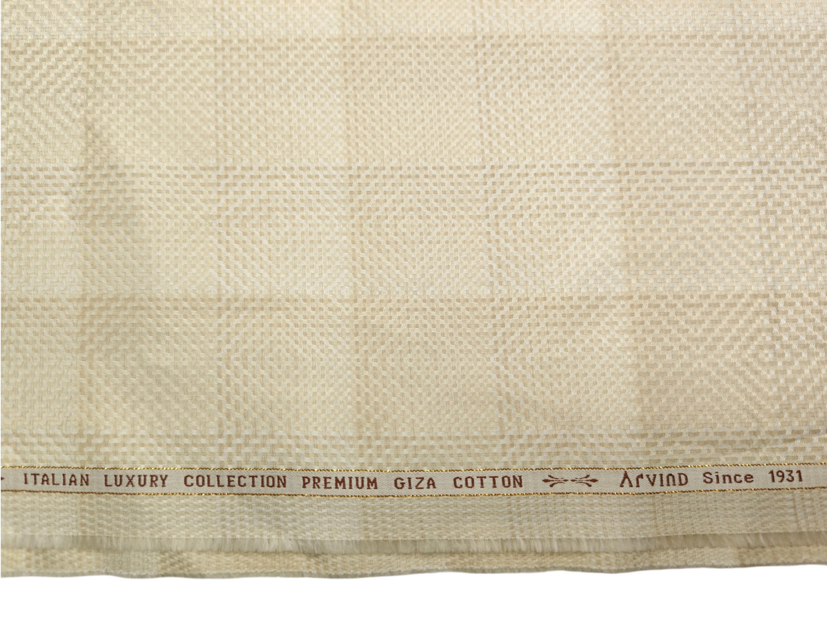 Arvind Bergenia Italian Luxury Collection 100% Premium Giza Cotton Shirting Fabric (Light Yellow, Jacquard Checks)