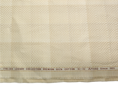 Arvind Bergenia Italian Luxury Collection 100% Premium Giza Cotton Shirting Fabric (Light Yellow, Jacquard Checks)