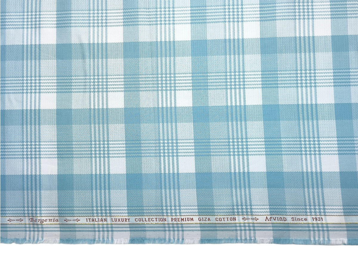 Arvind Bergenia Italian Luxury Collection 100% Premium Giza Cotton Shirting Fabric (Teal Blue, Patterned Checks)