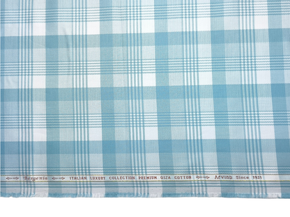 Arvind Bergenia Italian Luxury Collection 100% Premium Giza Cotton Shirting Fabric (Teal Blue, Patterned Checks)