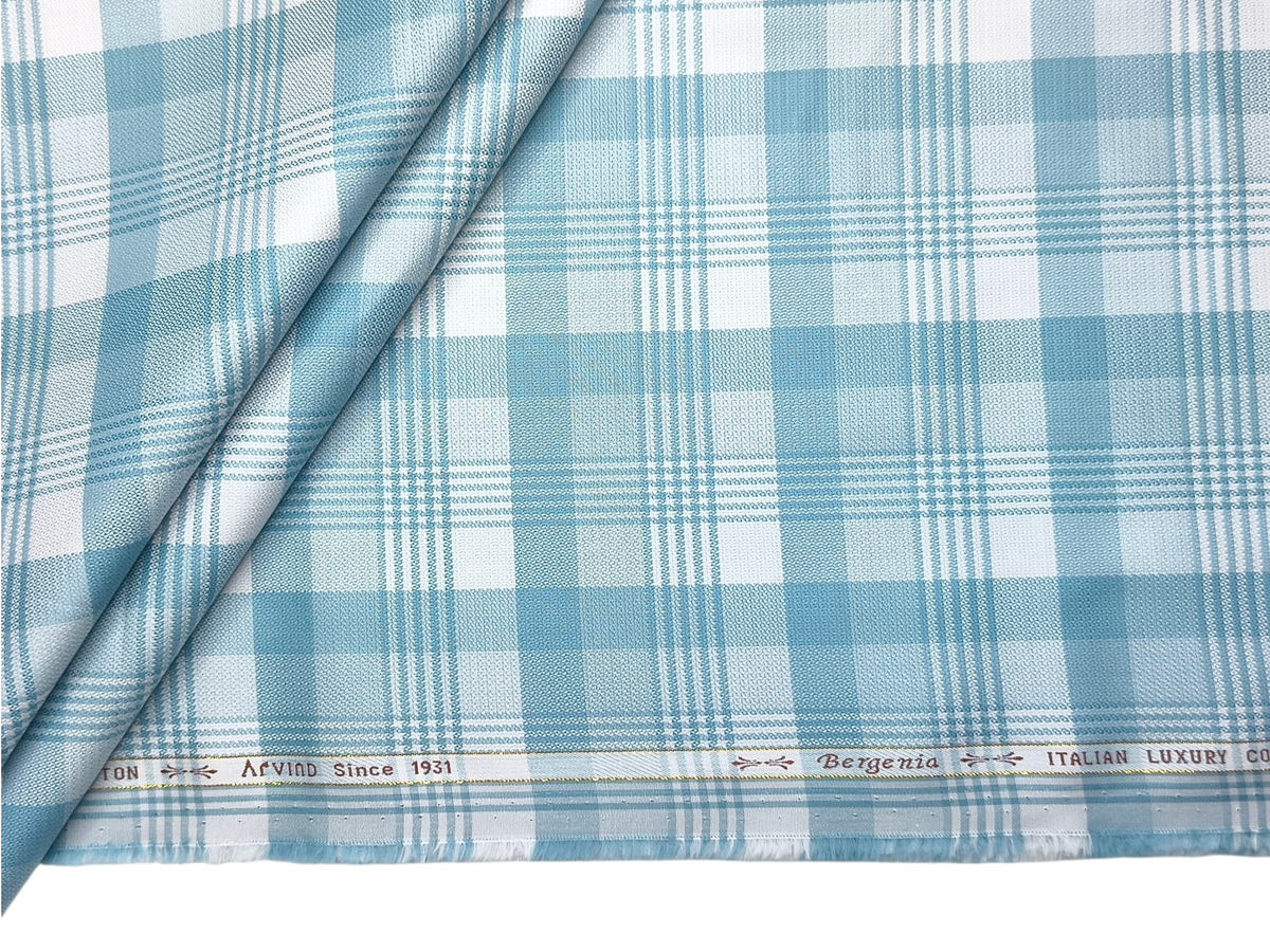 Arvind Bergenia Italian Luxury Collection 100% Premium Giza Cotton Shirting Fabric (Teal Blue, Patterned Checks)
