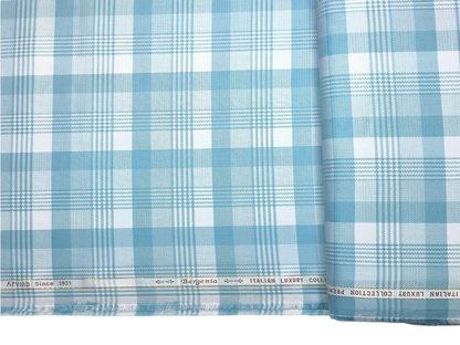Arvind Bergenia Italian Luxury Collection 100% Premium Giza Cotton Shirting Fabric (Teal Blue, Patterned Checks)