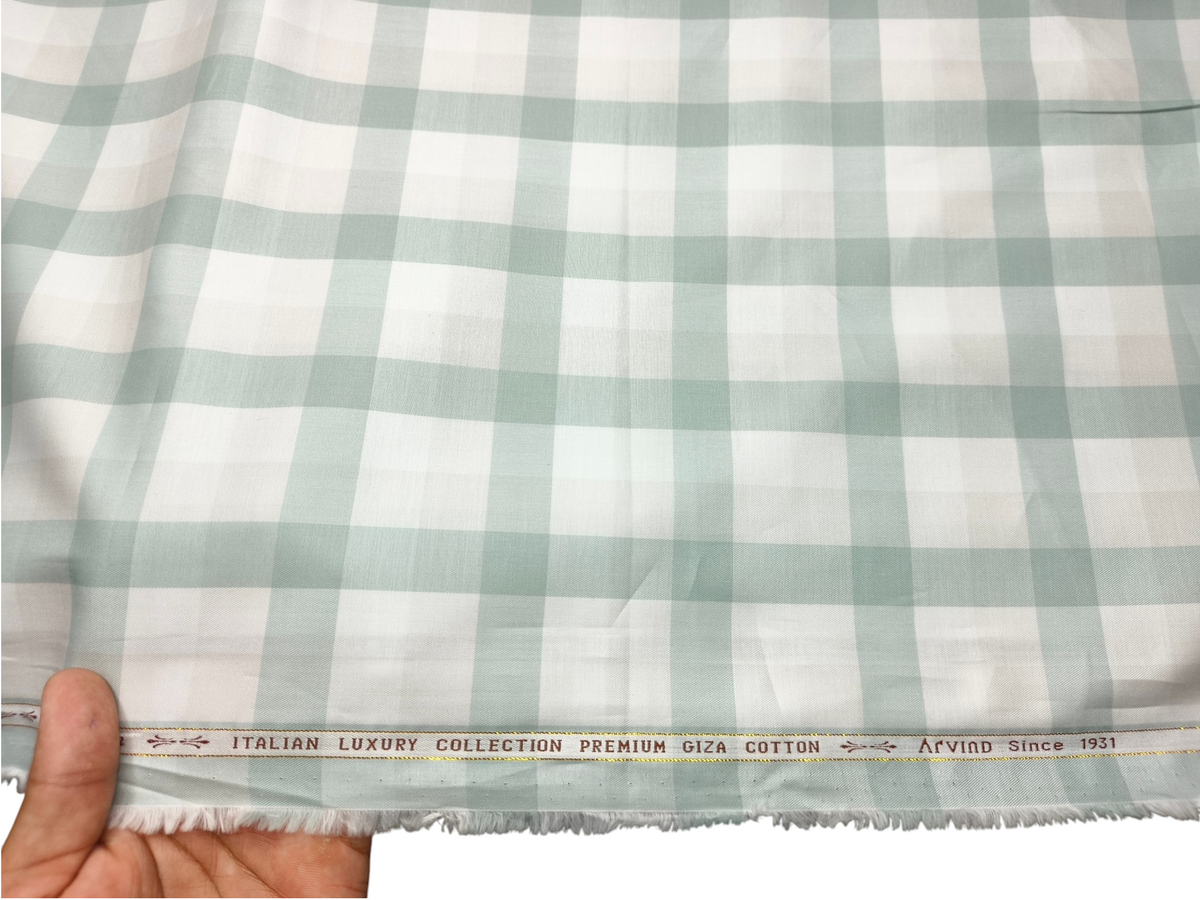 Arvind Bergenia Italian Luxury Collection 100% Premium Giza Cotton Shirting Fabric (Light Green, Multichecks)
