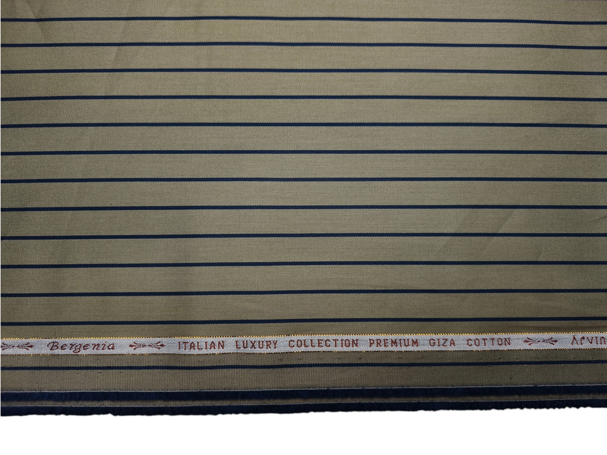 Arvind Bergenia Italian Luxury Collection 100% Premium Giza Cotton Shirting Fabric (Olive Green & Navy Blue, Stripes)