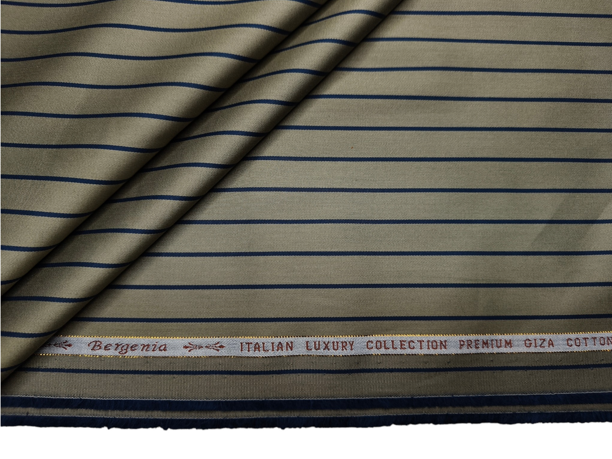 Arvind Bergenia Italian Luxury Collection 100% Premium Giza Cotton Shirting Fabric (Olive Green & Navy Blue, Stripes)
