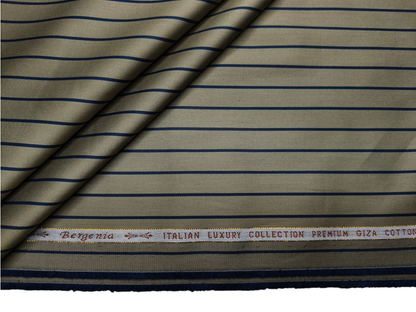 Arvind Bergenia Italian Luxury Collection 100% Premium Giza Cotton Shirting Fabric (Olive Green & Navy Blue, Stripes)