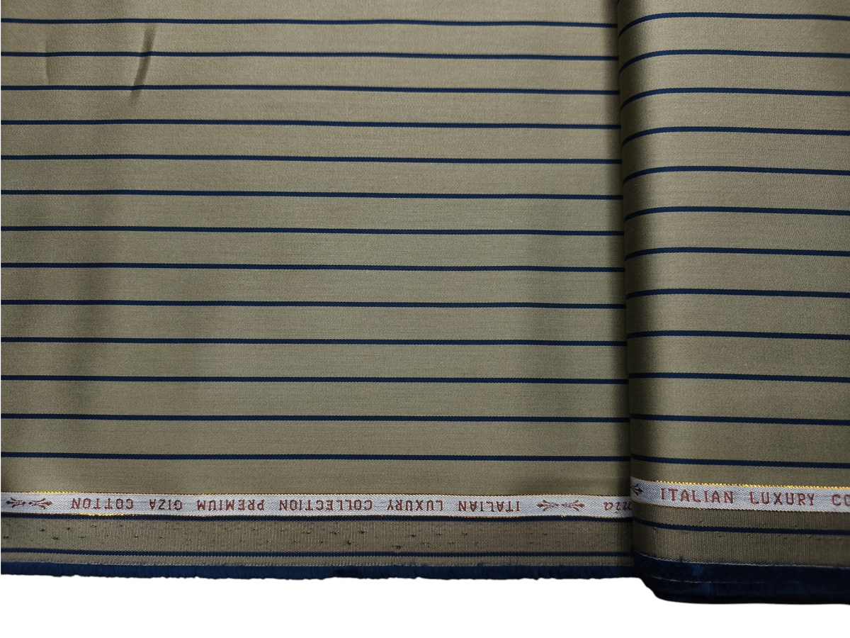 Arvind Bergenia Italian Luxury Collection 100% Premium Giza Cotton Shirting Fabric (Olive Green & Navy Blue, Stripes)