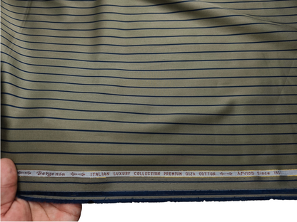 Arvind Bergenia Italian Luxury Collection 100% Premium Giza Cotton Shirting Fabric (Olive Green & Navy Blue, Stripes)