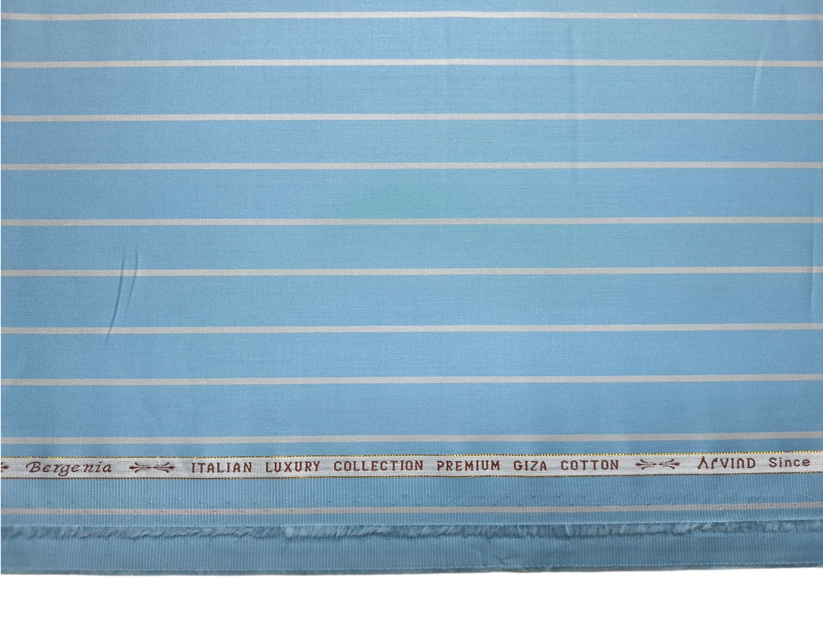 Arvind Bergenia Italian Luxury Collection 100% Premium Giza Cotton Shirting Fabric (Sky Blue & Light Grey , Stripes)