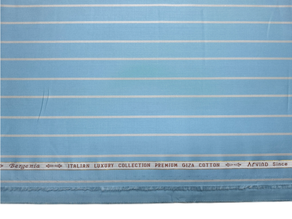 Arvind Bergenia Italian Luxury Collection 100% Premium Giza Cotton Shirting Fabric (Sky Blue & Light Grey , Stripes)