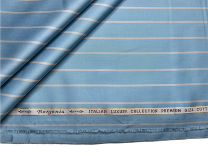 Arvind Bergenia Italian Luxury Collection 100% Premium Giza Cotton Shirting Fabric (Sky Blue & Light Grey , Stripes)