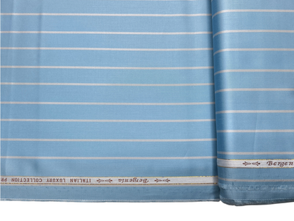 Arvind Bergenia Italian Luxury Collection 100% Premium Giza Cotton Shirting Fabric (Sky Blue & Light Grey , Stripes)