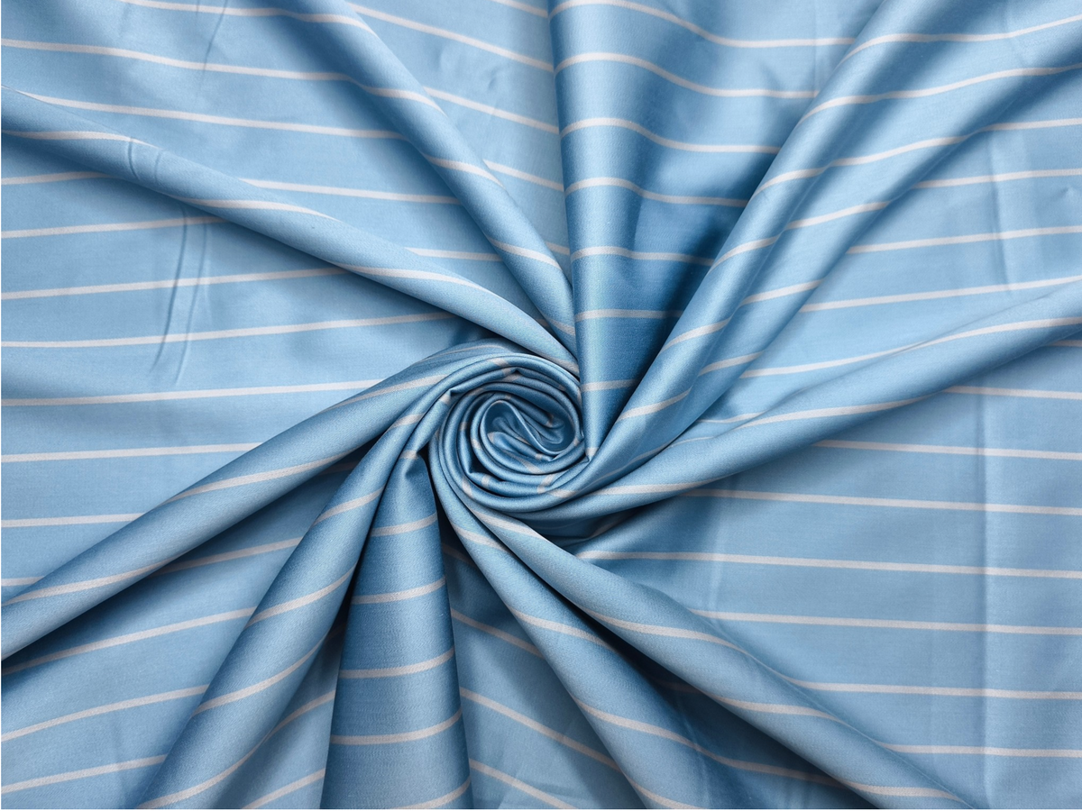 Arvind Bergenia Italian Luxury Collection 100% Premium Giza Cotton Shirting Fabric (Sky Blue & Light Grey , Stripes)