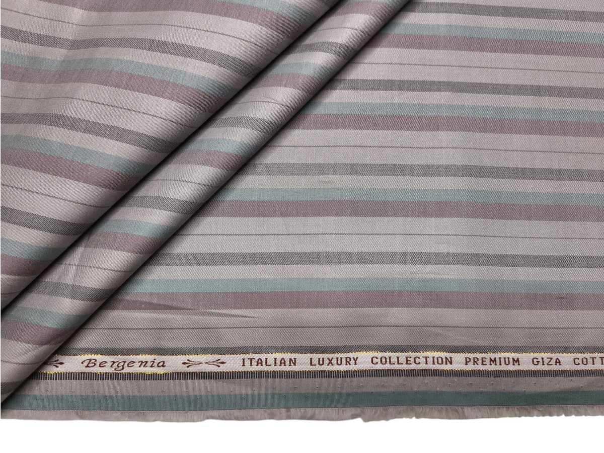 Arvind Bergenia Italian Luxury Collection 100% Premium Giza Cotton Shirting Fabric (Grey , Wine & Aqua, Stripes)