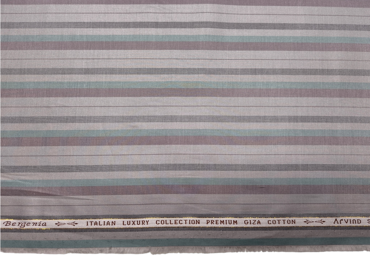 Arvind Bergenia Italian Luxury Collection 100% Premium Giza Cotton Shirting Fabric (Grey , Wine & Aqua, Stripes)