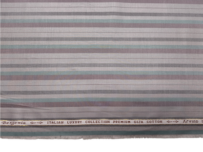 Arvind Bergenia Italian Luxury Collection 100% Premium Giza Cotton Shirting Fabric (Grey , Wine & Aqua, Stripes)