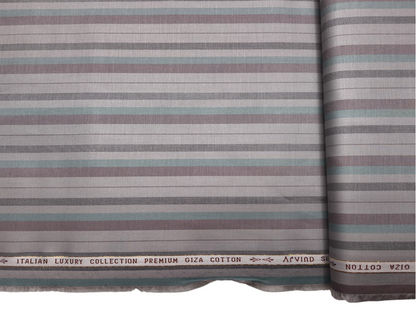 Arvind Bergenia Italian Luxury Collection 100% Premium Giza Cotton Shirting Fabric (Grey , Wine & Aqua, Stripes)
