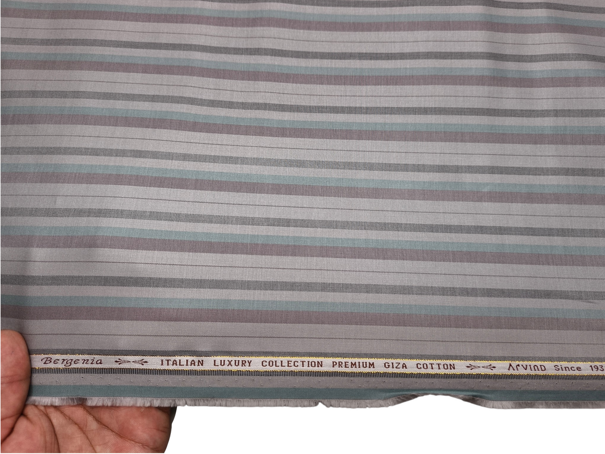 Arvind Bergenia Italian Luxury Collection 100% Premium Giza Cotton Shirting Fabric (Grey , Wine & Aqua, Stripes)