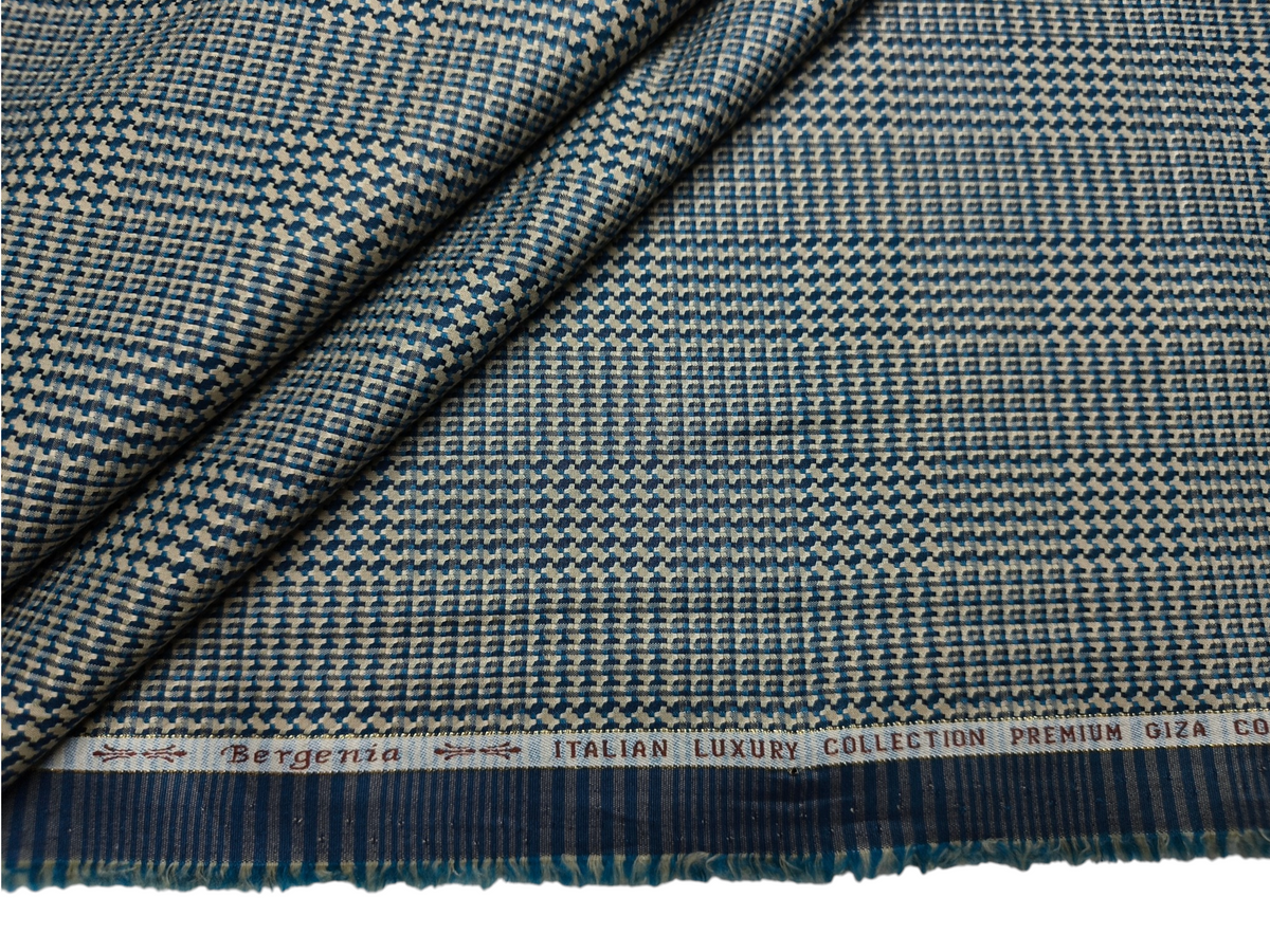 Arvind Bergenia Italian Luxury Collection 100% Premium Giza Cotton Shirting Fabric (Royal Blue & Golden, Jacquard Checks)