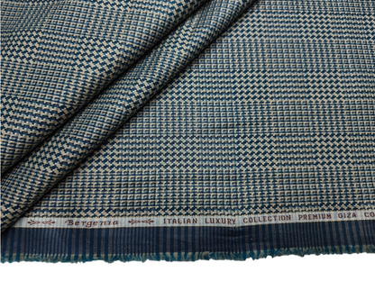 Arvind Bergenia Italian Luxury Collection 100% Premium Giza Cotton Shirting Fabric (Royal Blue & Golden, Jacquard Checks)