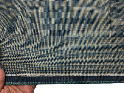Arvind Bergenia Italian Luxury Collection 100% Premium Giza Cotton Shirting Fabric (Royal Blue & Golden, Jacquard Checks)