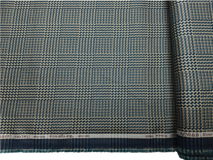 Arvind Bergenia Italian Luxury Collection 100% Premium Giza Cotton Shirting Fabric (Royal Blue & Golden, Jacquard Checks)