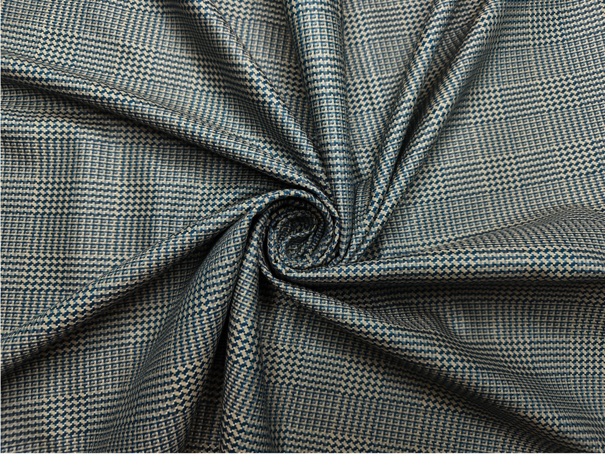 Arvind Bergenia Italian Luxury Collection 100% Premium Giza Cotton Shirting Fabric (Royal Blue & Golden, Jacquard Checks)