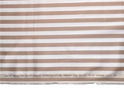 Arvind Bergenia Italian Luxury Collection 100% Premium Giza Cotton Shirting Fabric (White & Taupe, Stripes)