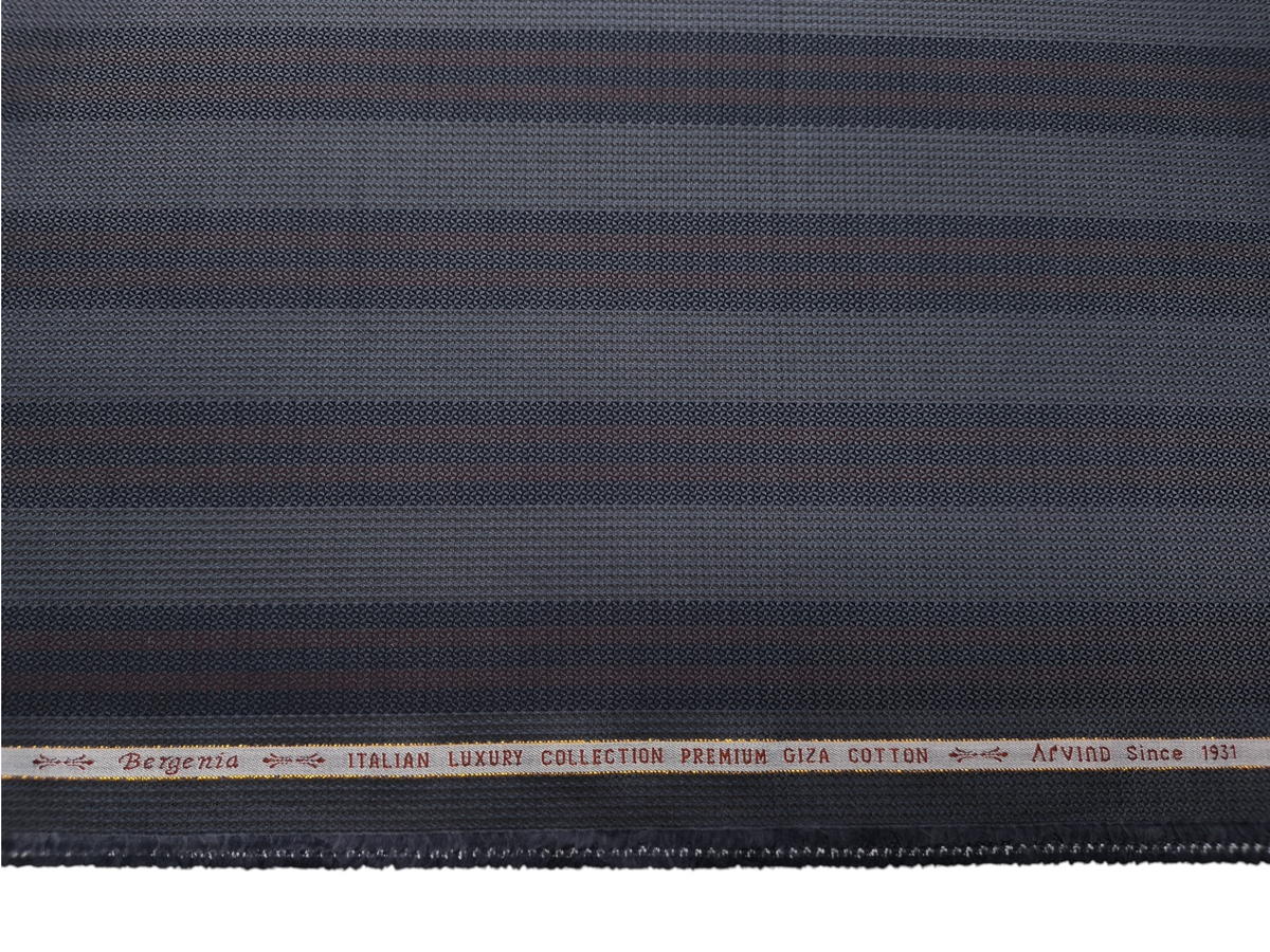Arvind Bergenia Italian Luxury Collection 100% Premium Giza Cotton Shirting Fabric (Navy Blue & Rust, Patterned Stripes)
