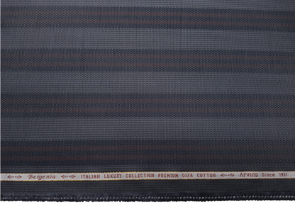 Arvind Bergenia Italian Luxury Collection 100% Premium Giza Cotton Shirting Fabric (Navy Blue & Rust, Patterned Stripes)