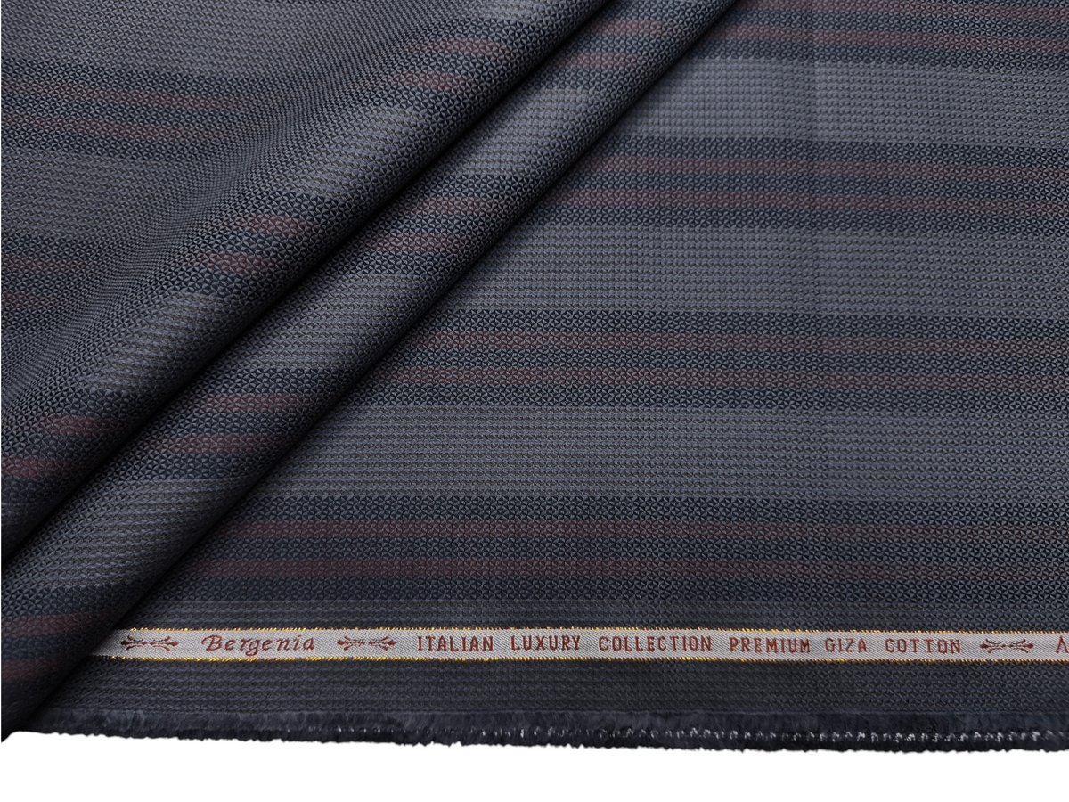 Arvind Bergenia Italian Luxury Collection 100% Premium Giza Cotton Shirting Fabric (Navy Blue & Rust, Patterned Stripes)