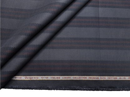 Arvind Bergenia Italian Luxury Collection 100% Premium Giza Cotton Shirting Fabric (Navy Blue & Rust, Patterned Stripes)