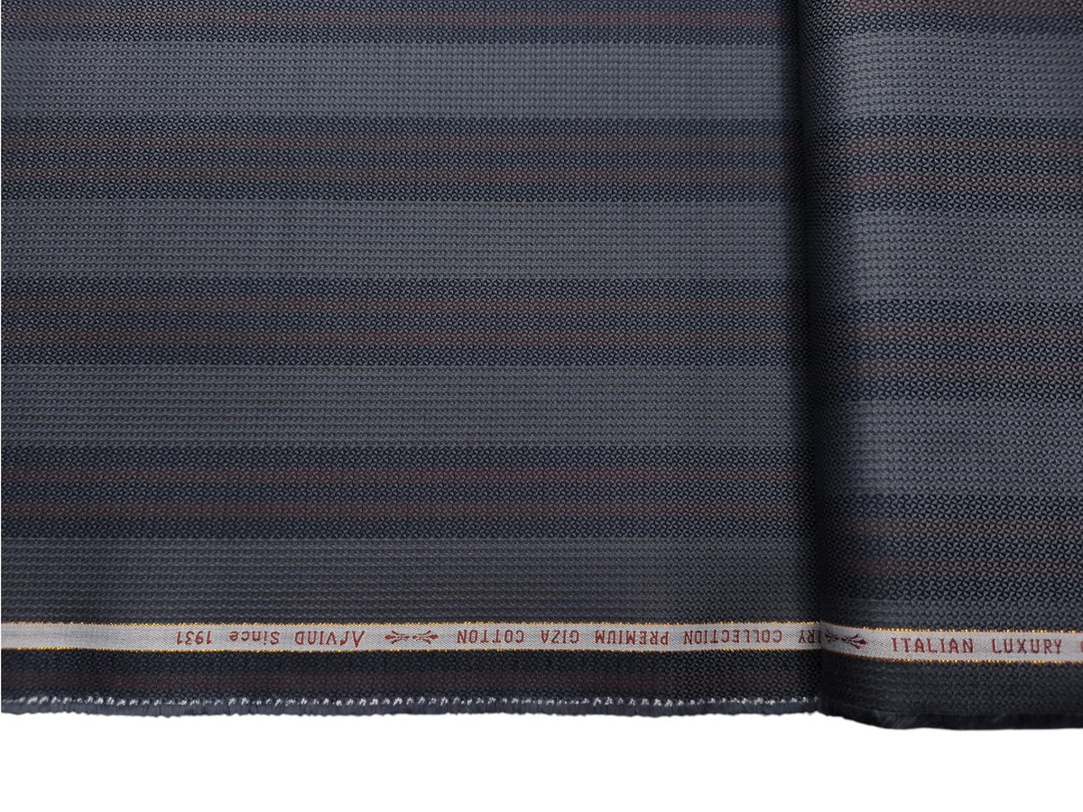Arvind Bergenia Italian Luxury Collection 100% Premium Giza Cotton Shirting Fabric (Navy Blue & Rust, Patterned Stripes)