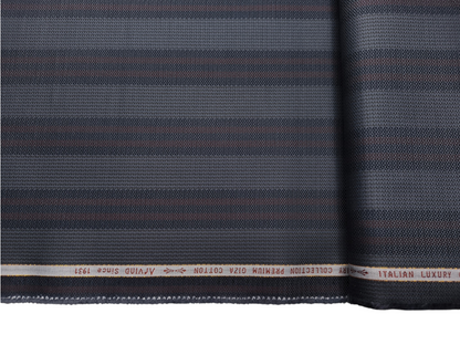 Arvind Bergenia Italian Luxury Collection 100% Premium Giza Cotton Shirting Fabric (Navy Blue & Rust, Patterned Stripes)