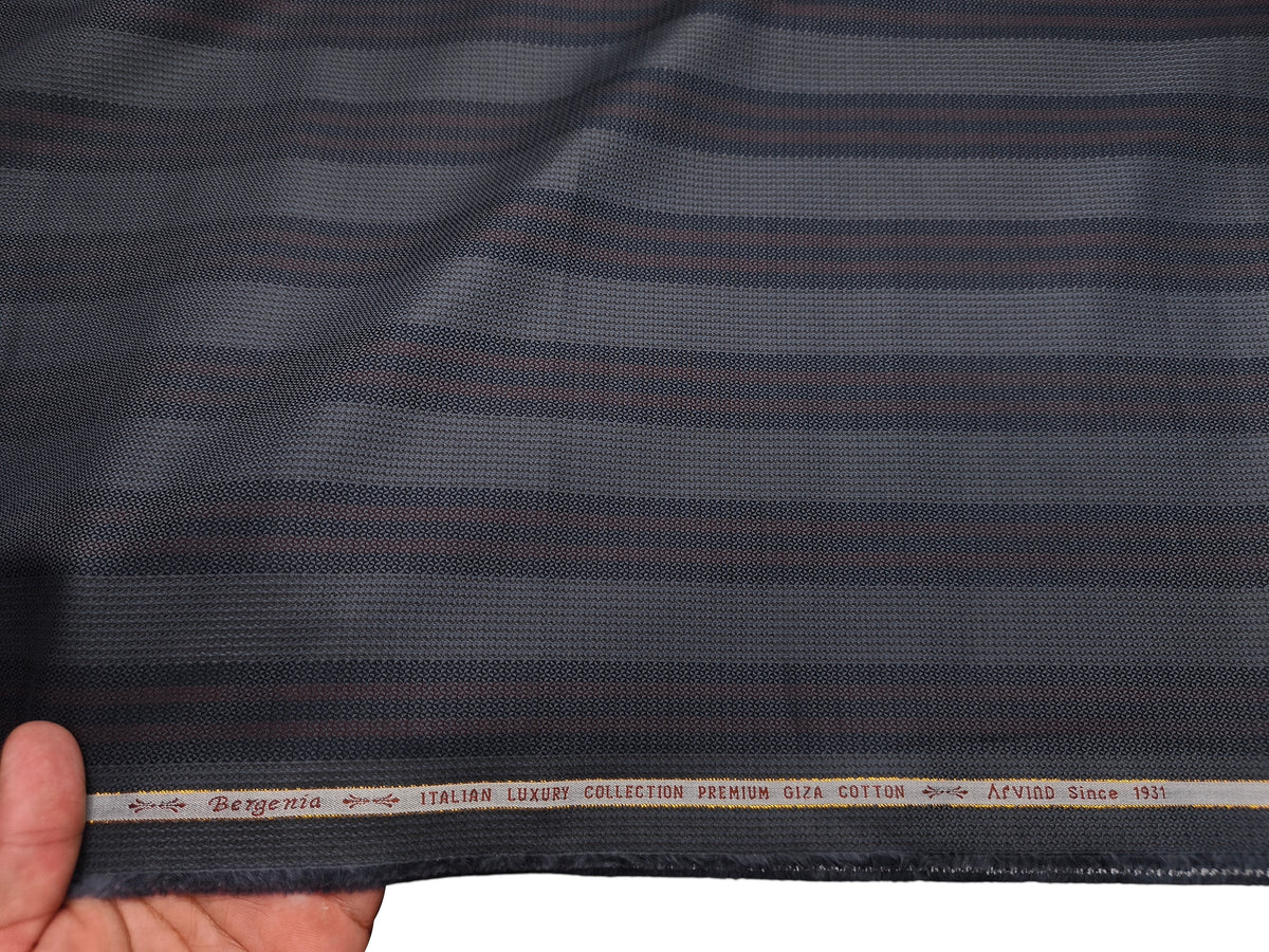 Arvind Bergenia Italian Luxury Collection 100% Premium Giza Cotton Shirting Fabric (Navy Blue & Rust, Patterned Stripes)