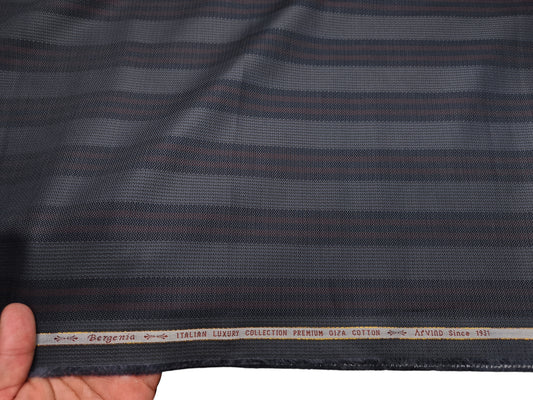 Arvind Bergenia Italian Luxury Collection 100% Premium Giza Cotton Shirting Fabric (Navy Blue & Rust, Patterned Stripes)