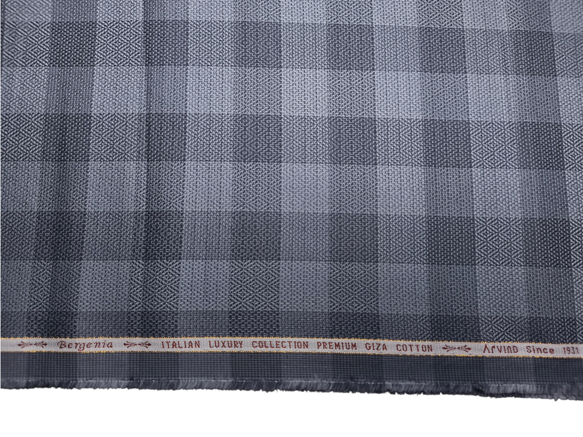 Arvind Bergenia Italian Luxury Collection 100% Premium Giza Cotton Shirting Fabric (Powder Dark Blue, Patterned Checks)