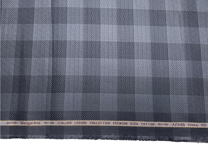 Arvind Bergenia Italian Luxury Collection 100% Premium Giza Cotton Shirting Fabric (Powder Dark Blue, Patterned Checks)