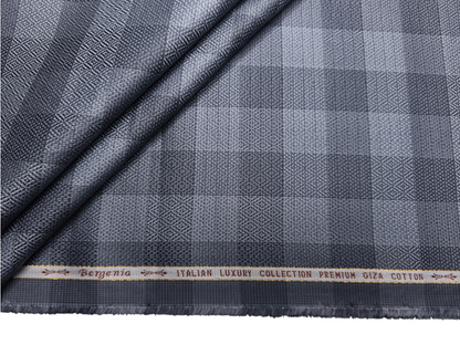 Arvind Bergenia Italian Luxury Collection 100% Premium Giza Cotton Shirting Fabric (Powder Dark Blue, Patterned Checks)