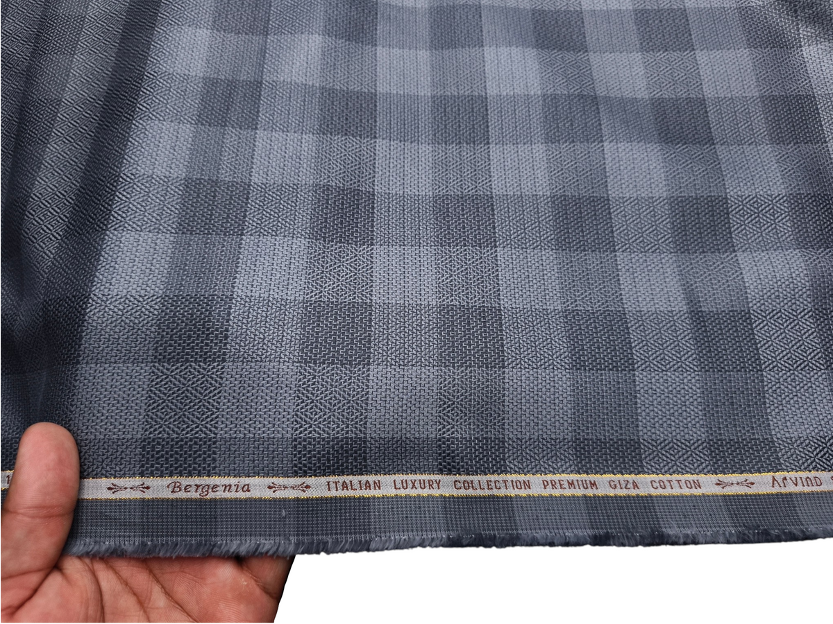 Arvind Bergenia Italian Luxury Collection 100% Premium Giza Cotton Shirting Fabric (Powder Dark Blue, Patterned Checks)