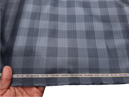 Arvind Bergenia Italian Luxury Collection 100% Premium Giza Cotton Shirting Fabric (Powder Dark Blue, Patterned Checks)