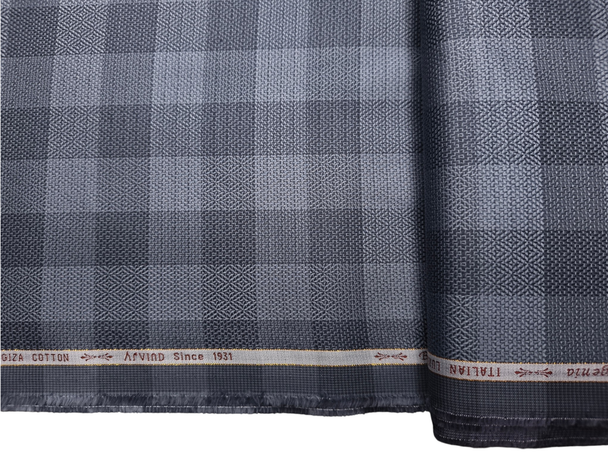 Arvind Bergenia Italian Luxury Collection 100% Premium Giza Cotton Shirting Fabric (Powder Dark Blue, Patterned Checks)