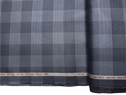 Arvind Bergenia Italian Luxury Collection 100% Premium Giza Cotton Shirting Fabric (Powder Dark Blue, Patterned Checks)