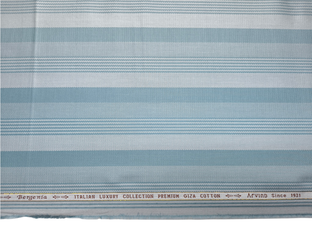 Arvind Bergenia Italian Luxury Collection 100% Premium Giza Cotton Shirting Fabric (Teal Blue, Patterned Stripes)